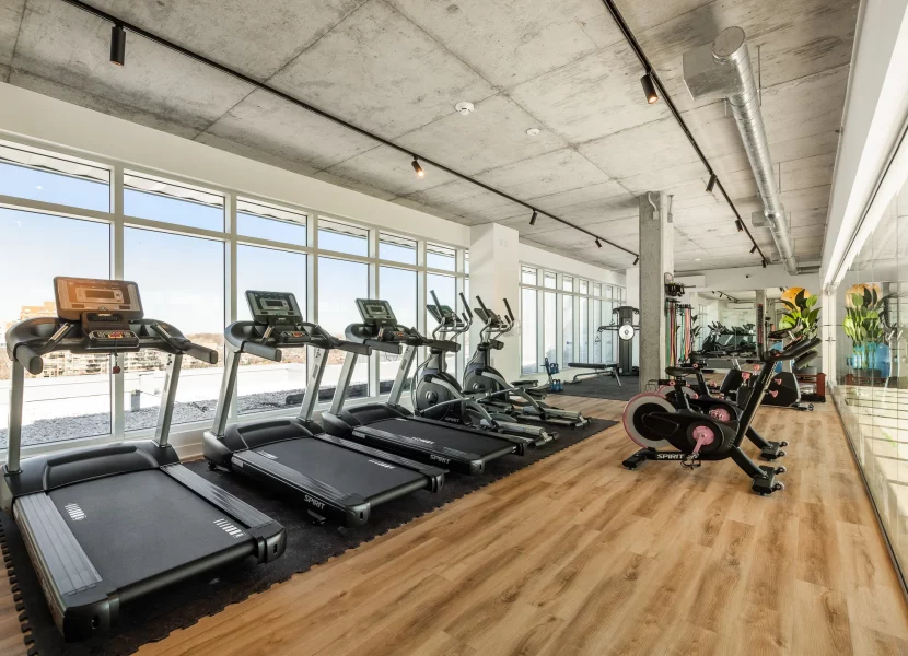 Mostra Maisonneuve units for rent, gym area for workouts, treadmils, free weight section